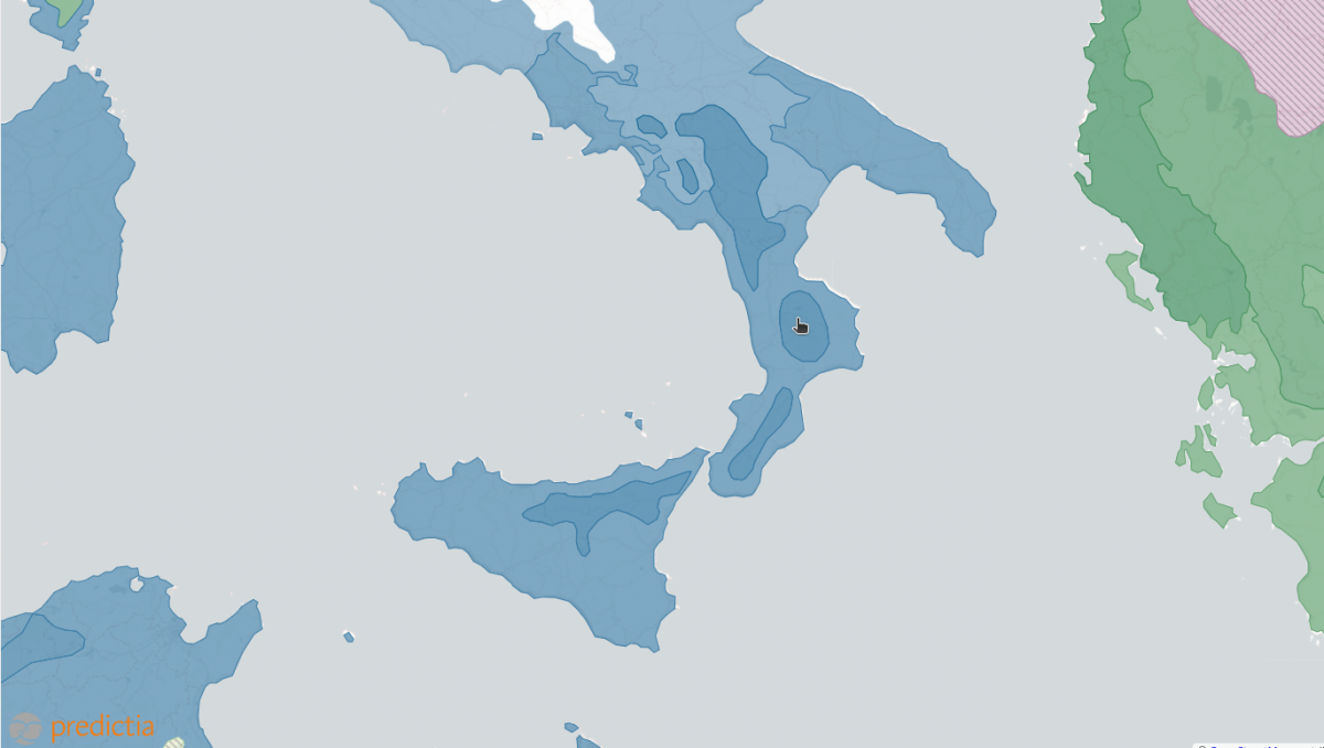 Mapa que muestra una región del sur de Italia, con el cursor sobre una determinada zona de estudio