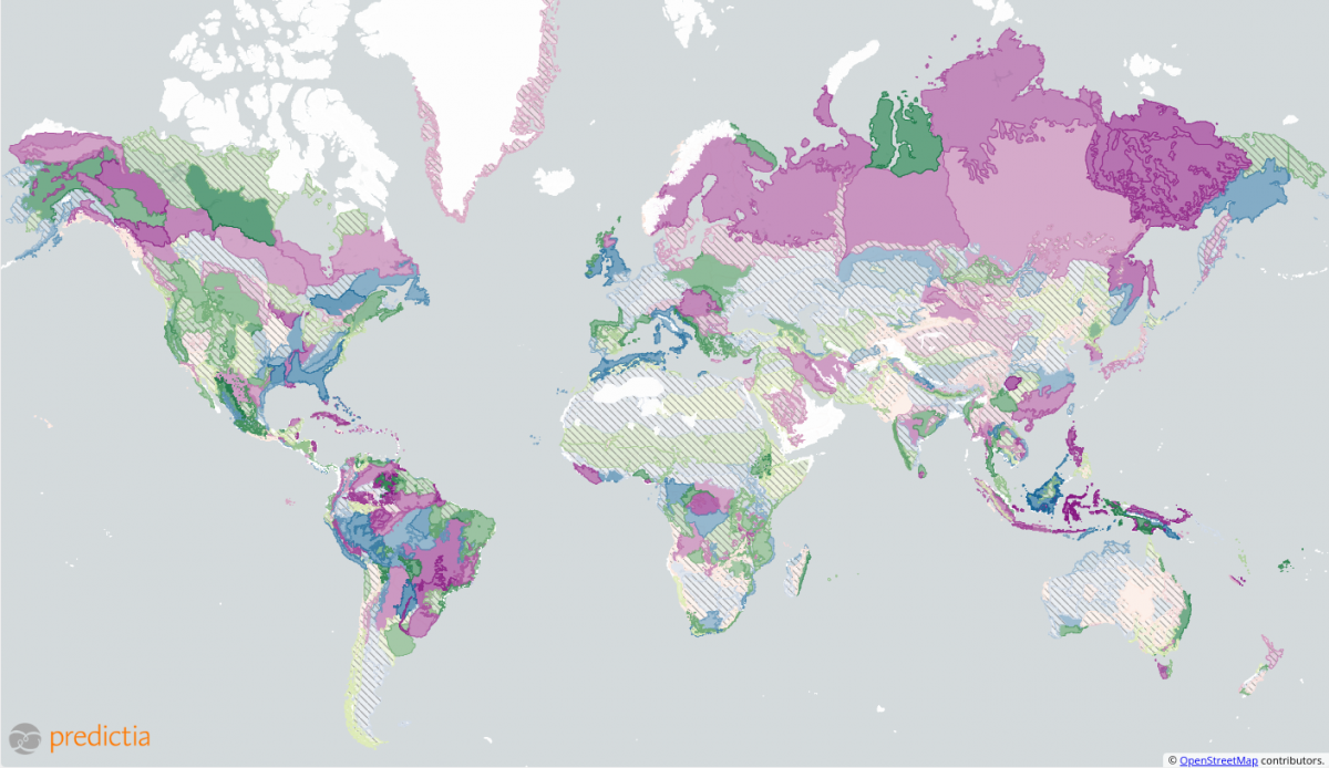 Mapa mostrando las distintas regionales ecológicas del mundo coloreadas sobre el mapa