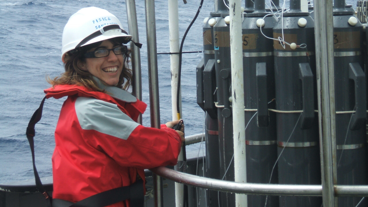 Oceanographer Eva Prieto, onboard the Cornide de Saavedra during a research mission in 2009